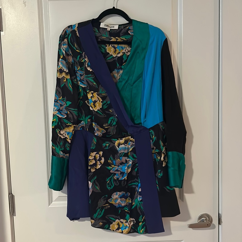 Diane Von Furstenberg Silk Floral Illusion Wrap Dress